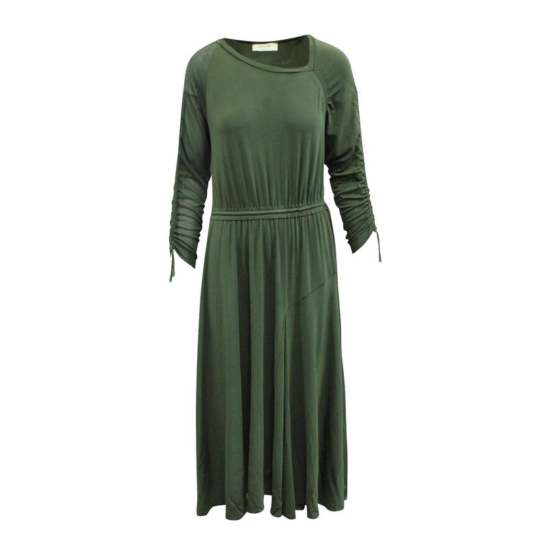 Sportmax Ruched Panel Midi Dress In Olive Green Viscose